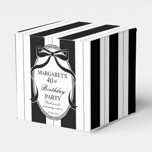 白黒レトロストライプ誕生日の好意カスタム フェイバーボックス (正面サイド)