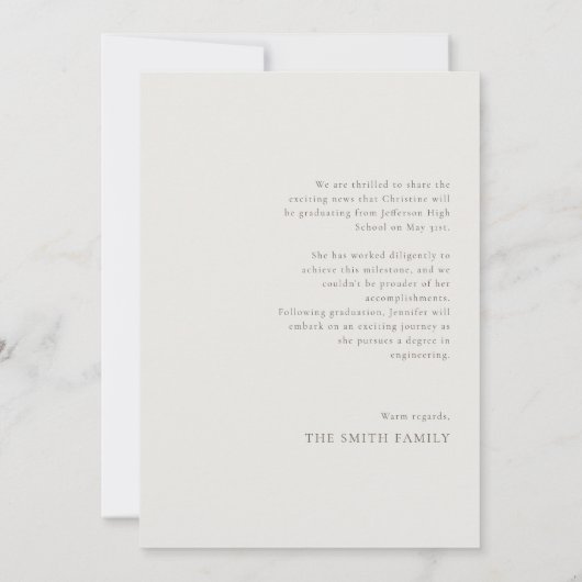 白黒レトロタイポグラフィ写真卒業 案内状 (裏面)