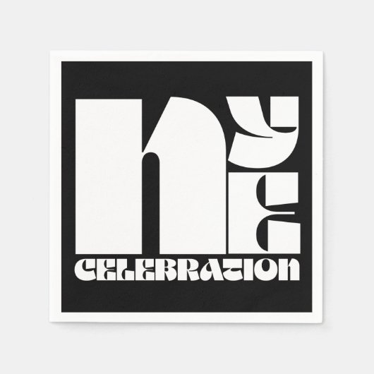 白黒レトロタイポグラフィ新年のイブパーティー スタンダードカクテルナプキン (正面)