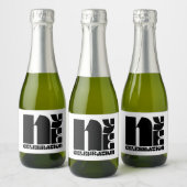 白黒レトロタイポグラフィ新年のイブパーティー スパークリングワインラベル (ボトル)