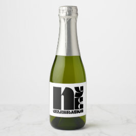 白黒レトロタイポグラフィ新年のイブパーティー スパークリングワインラベル