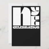 白黒レトロタイポグラフィ新年のイブパーティー 招待状 (正面)