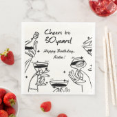 白黒レトロハンドドローファンキーカクテル誕生日 (インサイチュ)