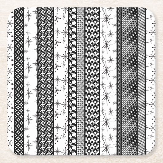 白黒レトロパターストライプン1 スクエアペーパーコースター (正面)
