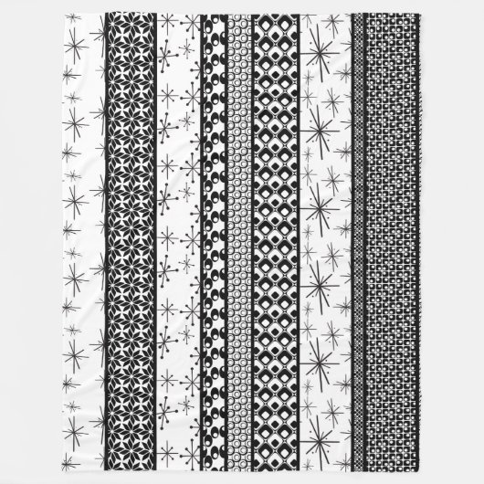 白黒レトロパターストライプン1 フリースブランケット (正面)