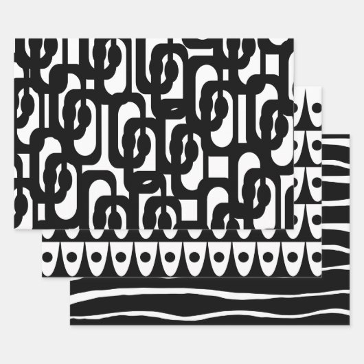 白黒レトロパターモダンン ラッピングペーパーシート (セット)