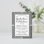 白黒レトロパターン卒業パーティー インビテーションポストカード (スタンド正面)