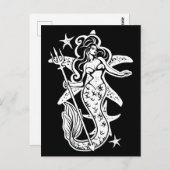 白黒レトロピンアップマーメイド ポストカード (正面/裏面)