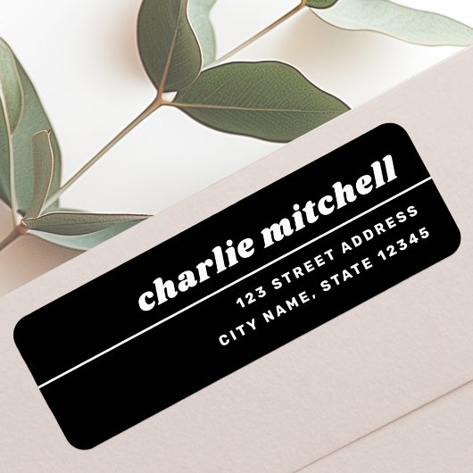 白黒レトロフォント差出人住所 ラベル