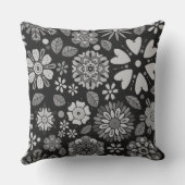 白黒レトロフローラアートシームレスパターン アウトドアクッション (裏面)