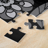 白黒レトロフローラアートシームレスパターン ジグソーパズル (側面)