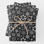 白黒レトロフローラアートシームレスパターン ラッピングペーパーシート (インサイチュ)