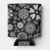白黒レトロフローラアートシームレスパターン 缶クーラー (正面)