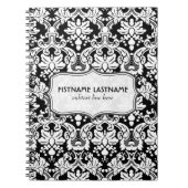 白黒レトロフローラダマスパターン ノートブック (正面)