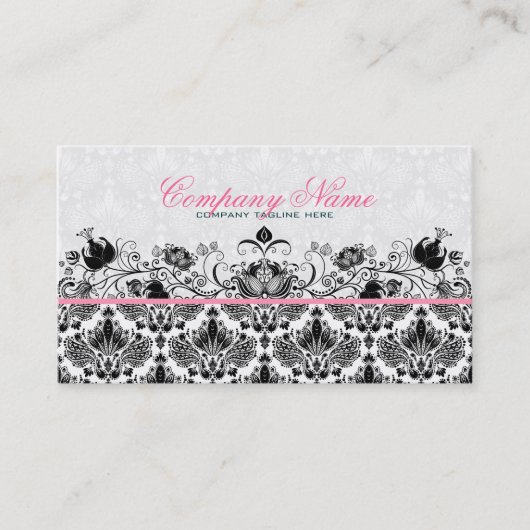 白黒レトロフローラダマスパターン 名刺 (正面)
