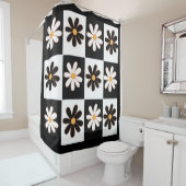 白黒レトロフローラデイジー花 シャワーカーテン (インサイチュ)