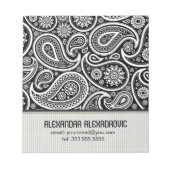 白黒レトロペイズリーパターン2カスタム文字 ノートパッド (正面)