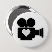 白黒レトロムービーカメラ及びハート 缶バッジ (正面&裏面)