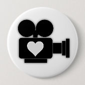 白黒レトロムービーカメラ及びハート 缶バッジ (正面)