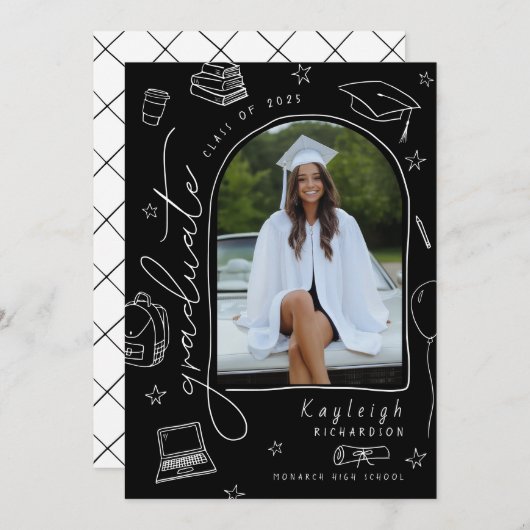 白黒レトロ写真の卒業発表 案内状 (正面/裏面)