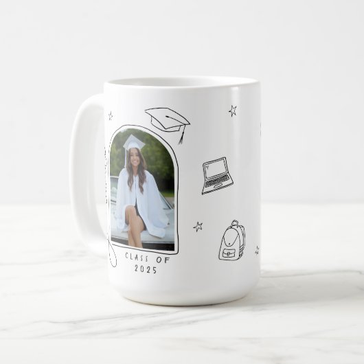 白黒レトロ写真卒業 コーヒーマグカップ (正面左)