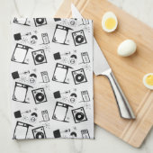 白黒レトロ家庭デザイン キッチンタオル (四つ折り)