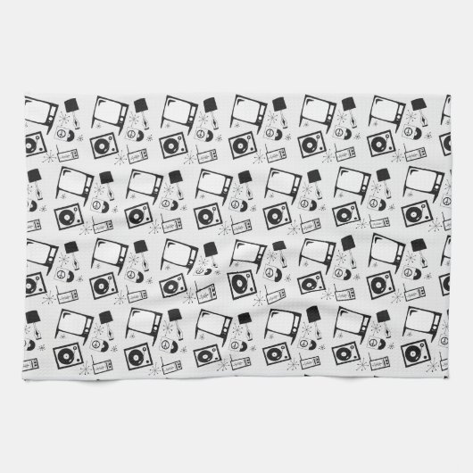 白黒レトロ家庭デザイン キッチンタオル (横)
