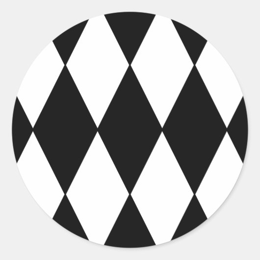 白黒レトロ市松模様に模様 ラウンドシール (正面)