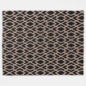 白黒レトロ幾何学的パターン フリースブランケット (正面(横))