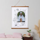 白黒レトロ手描き写真卒業 吊り下げ型タペストリー (寝室)