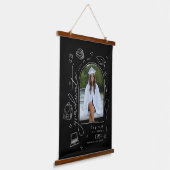 白黒レトロ手描き写真卒業 吊り下げ型タペストリー (傾斜あり)