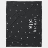 白黒レトロ星モノグラムモダン フリースブランケット (正面)
