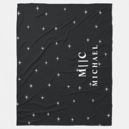 白黒レトロ星モノグラムモダン フリースブランケット