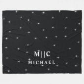 白黒レトロ星モノグラムモダン フリースブランケット (正面(横))