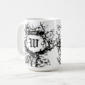 白黒レトロ模様モノグラムW コーヒーマグカップ (正面左)
