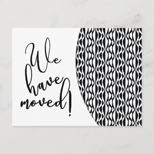 白黒レトロ波形パターン「引っ越しました」 案内ポストカード (正面)