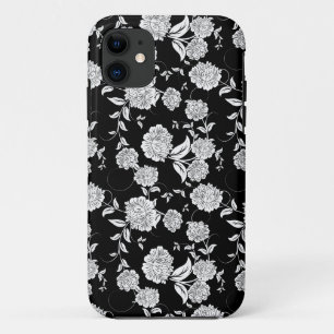 白黒レトロ花パターン iPhone 11 ケース