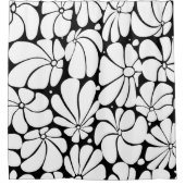 白黒レトロ70sフラワーグラフィックデザイン シャワーカーテン (正面)