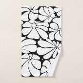 白黒レトロ70sフラワーグラフィックデザイン バスタオルセット (ハンドタオル)