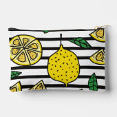 白黒レモンパターンストライプの アクセサリーポーチ (裏面)