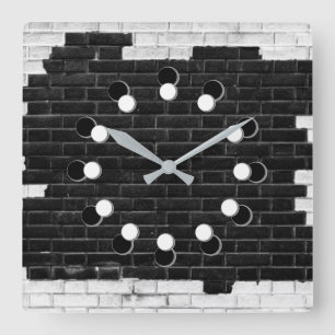 白黒レンガ壁 スクエア壁時計