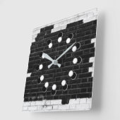 白黒レンガ壁 スクエア壁時計 (傾斜)