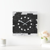 白黒レンガ壁 スクエア壁時計 (ホーム)