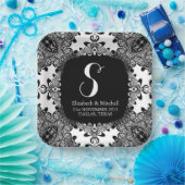 白黒レースのようトバルダマスフラクタルレース ペーパープレート (パーティー)