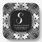 白黒レースのようトバルダマスフラクタルレース ペーパープレート (正面)