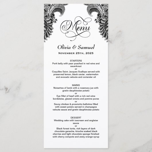 白黒レースのメ結婚ニュー メニュー (正面)