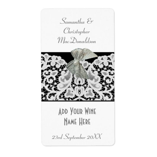 白黒レースのワ結婚インボトル ラベル (正面)