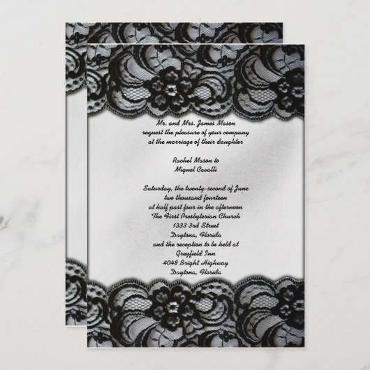 白黒レースの招待 招待状 (正面/裏面)