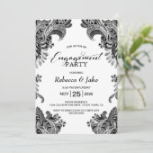 白黒レースカスタムフォト婚約パーティ 招待状 (スタンド正面)