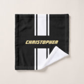 白黒レースストライプフェイク金ゴールドモノグラムの バスタオルセット (ウォッシュタオル)